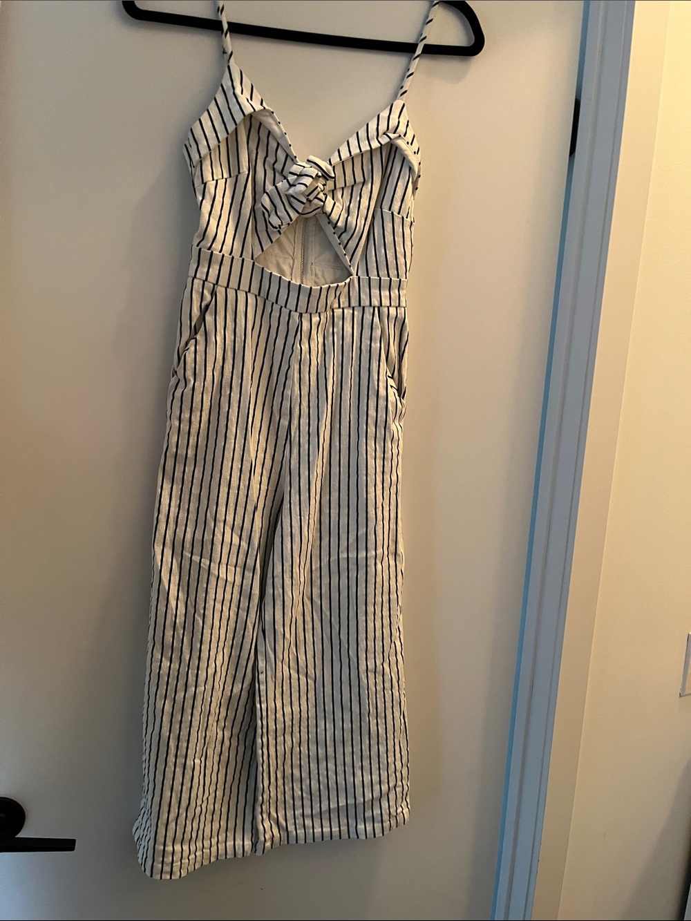 Striped White and Black Kids One-Piece Jumpsuit with Front Tie